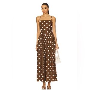 MAJORELLE Dot Maxi Dress in Brown & Ivory Dot